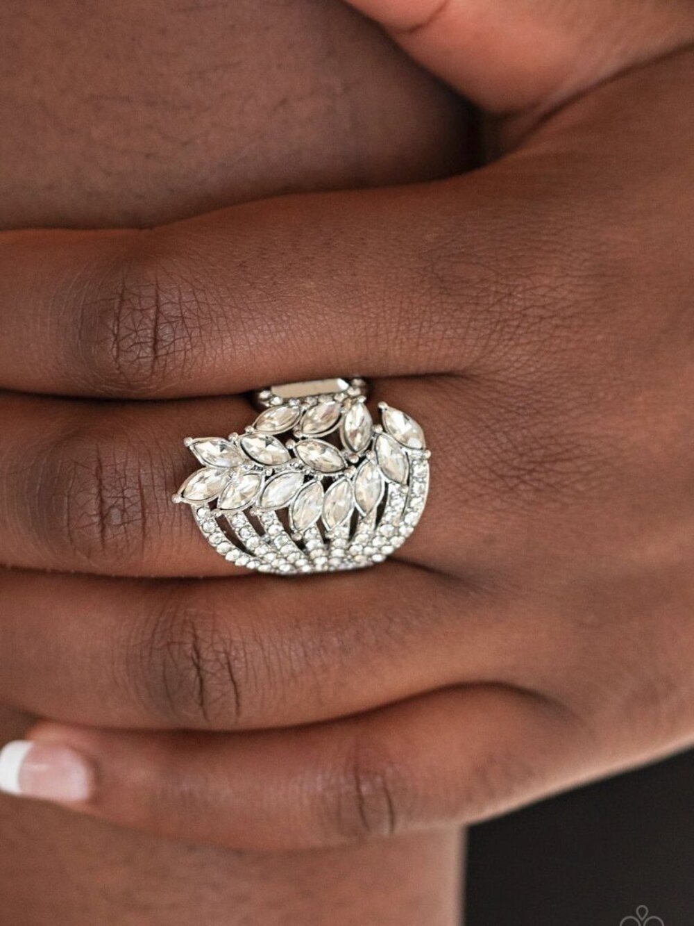 Paparazzi Jewelry Accessories - Clear-Cut Cascade - White Ring - Vintage